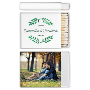 Personalized White Classic Custom Photo Matchbox with Matte Spruce Ink Digital Print Colors and Matte Moss Green Ink Digital Print Colors can be personalized to match your party's exact theme and tempo.