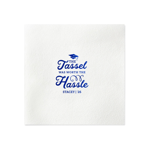 ForYourParty's elegant Powder Blue Cocktail Napkin with Shiny Royal Blue Foil has a Cap graphic and is good for use in Graduation themed parties and are a must-have for your next event—whatever the celebration!