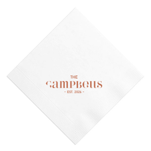Celebrate the union's foundation with the Last Name Established Napkin, boldly presenting the family name in capital letters. 'Est.' and the marriage year below document the significant milestone, adding a personalized touch to any commemorative occasion.