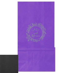 The Regal Wreath Bag design presents an elegant and abundant floral wreath, symbolizing luxury and nature's richness. Enclosed within this lush botanical embrace, the couple's names are elegantly scripted, adding a touch of royal sophistication. This design artfully marries opulence with the charm of natural abundance.