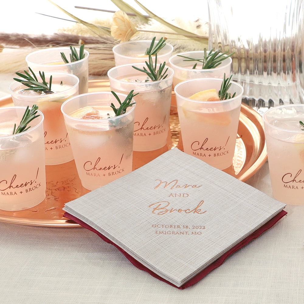 design plastic wedding cups to coordinate with your personalized wedding napkins