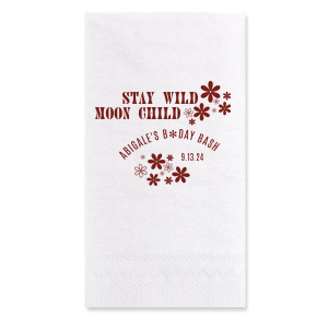 If you are planning a 70s birthday party, these custom napkins are a must. The retro style is perfect for a disco birthday party. Stay wild moon child!