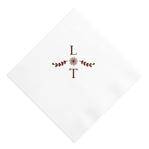 Add a burst of sunshine to your party with the Sunflower Flourish Initials Napkin. A radiant sunflower blooms at the heart of a swirling heart-leaf flourish, while your chosen initials dance elegantly above and below. It's a nod to nature's artistry with a personal twist! 