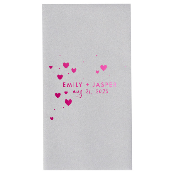 ForYourParty's elegant Peach Cocktail Napkin with Shiny Fuchsia Foil has a Hearts in Sky graphic and is good for use in Full Bleed, Hearts themed parties and couldn't be more perfect. It's time to show off your impeccable taste.