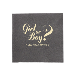 If you are celebrating a baby shower or gender reveal party, this napkin is a creative way to have people guess. Customize with the your last name and have your guests guess what your baby will be. 