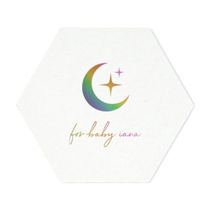 If you are throwing a baby shower, this custom coaster is for you! Featuring a beautiful moon and stars motif, you can personalize this coaster with the name of the baby to be. 
