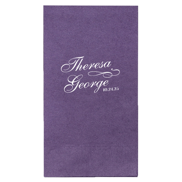The ever-popular Dove Gray Cocktail Napkin with Matte White Foil has a Flourish 2 graphic and will look fabulous with your unique touch. Your guests will agree!
