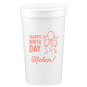 Our beautiful custom White 16 oz Cup with Matte Light Coral Ink Cup Ink Colors has a Balloons graphic and is good for use in Kid Birthdays, and Adult  Birthdays alike. Showcase your style in every detail of your party's theme!