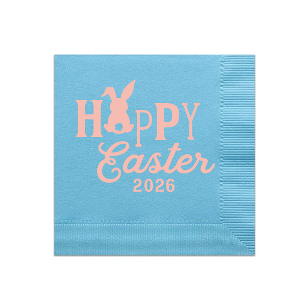Custom Watercolor Blue Sky Cocktail Napkin with Matte Pastel Pink Foil has a Bunny graphic and is good for use in Animals, Easter, Holiday themed parties and can't be beat. Showcase your style in every detail of your party's theme!