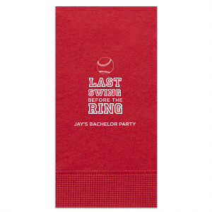 Ideal for a baseball themed bachelor party, personalize these napkins for a home run bar accent! Our Baseball graphic and classic varsity sports block font will be the perfect complement to your groom's name. 