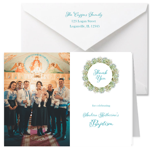 Our simple Thank You For Celebrating Baptism Photo Card yet elegant card is the perfect way to thank friends and family for sharing in this special moment and creating lifelong memories.