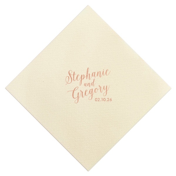 ForYourParty's chic Ivory Cocktail Napkin with Shiny Rose Gold Foil can be personalized to match your party's exact theme and tempo.
