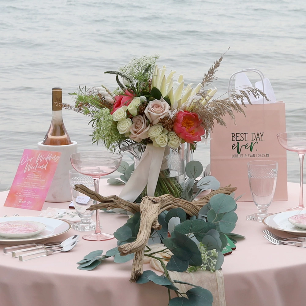 personalized wedding accessories on gorgeous sweetheart table
