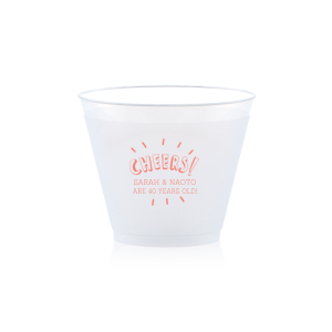 Raise a glass with the Radiant Celebration Cheers Frosted Cup, featuring "Cheers" in exuberant bubble font, surrounded by thick lines that radiate celebration. This design invites personalization with names or milestones beneath, creating a lively, festive atmosphere perfect for toasting special occasions and joyful achievements.