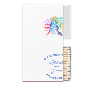 Our custom White Square Custom Photo Matchbox with Matte Periwinkle Ink Digital Print Colors and Matte Slate Gray Ink Digital Print Colors will impress guests like no other. Make this party unforgettable.