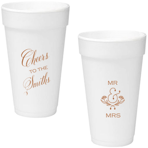 Celebrate the newlyweds with the Fancy Cheers Wedding Cup. Featuring a flourished script "Cheers" and elegant floral details, this design perfectly announces the union of Mr. and Mrs. in style. Raise a glass to love and elegance!