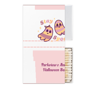 Strike up a good time with our Groovy Ghost Stay Spooky Match box. The pastel pink coloring provides a cute backdrop for two adorable BFF ghosts. Perfect for cozy evenings lighting candles to cuddle up.