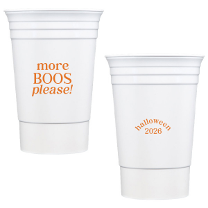 Celebrate Halloween with the More Boos Please Cup. Personalize with the year, and get ready to cheers in style with this modern Halloween party accessory. Perfect for office Halloween parties or at home spooky events. 