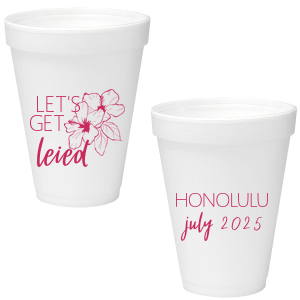 ForYourParty's personalized Matte Dark Magenta Ink 12 oz Styrofoam Cup with Matte Dark Magenta Ink Cup Ink Colors has a Hibiscus graphic and is good for use in Floral themed parties and can be personalized to match your party's exact theme and tempo.