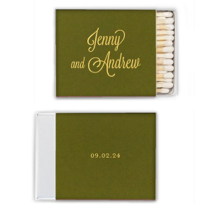 The Formal Names Match design exudes elegance with the couple's first names gracefully presented in an ornate, flourished script on the front. Its simplicity is complemented by the event's date on the back, offering a touch of class and sophistication to any celebration.