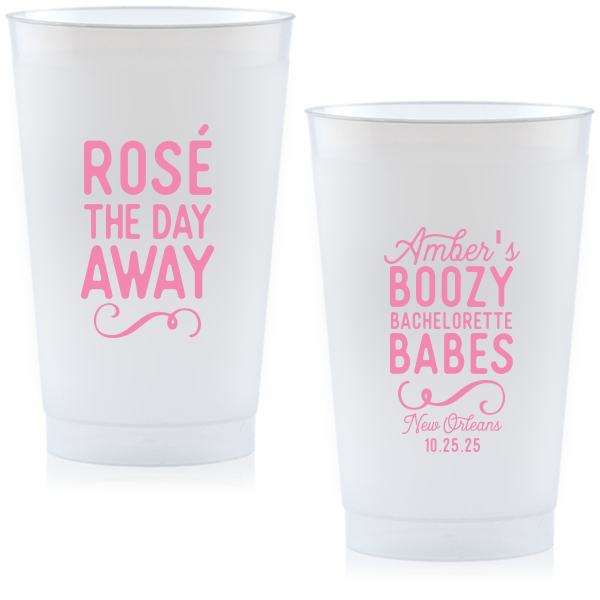 ForYourParty's elegant Yellow 16 oz Frost Flex Color Cup with Matte Ballet Pink Ink Cup Ink Colors has a Fancy Flourish 6 graphic and a Fancy Flourish 6 graphic and is good for use in Accents themed parties and can be customized to complement every last detail of your party.