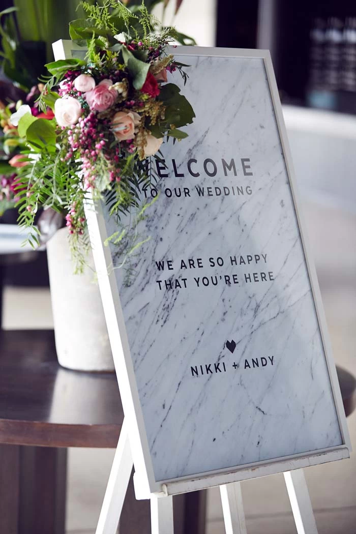 marble wedding welcome sign