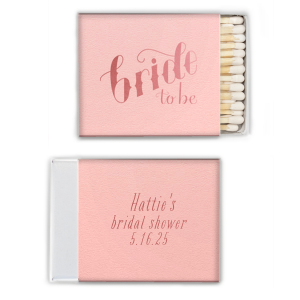 Custom Watercolor Seaglass Classic Matchbox with Shiny 18 Kt Gold Foil has a Bride To Be graphic and a Fancy Flourish 3 graphic and is good for use in Bridal themed parties and will give your party the personalized touch every host desires.