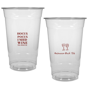 The Hocus Pocus Focus Cup is the ideal custom Halloween party accessory.  Featuring the phrase "hocus pocus I need candy to focus" and a modern and minimal graphic of wine glasses, you can personalize with your name, and the year. This chic Halloween accessory will be a hit at your autumnal events. 