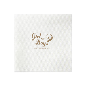 If you are celebrating a baby shower or gender reveal party, this napkin is a creative way to have people guess. Customize with the your last name and have your guests guess what your baby will be.