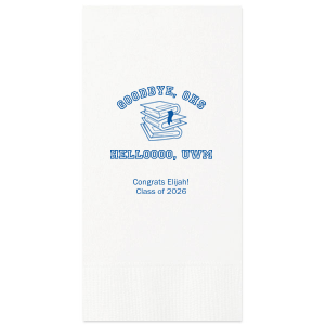Our custom Royal Blue Cocktail Napkin with Matte Mimosa Yellow Foil Color has a Books Stacked graphic and is good for use in Graduation themed parties and can't be beat. Showcase your style in every detail of your party's theme!