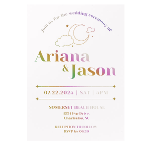 Invite your guests and give them a warm welcoming like never before. This elegant and romantic Over the Moon Wedding Invitation is sure to set the tone for a magical and unforgettable celebration
