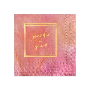 Add a touch of whimsy to your modern wedding with the Kitschy Cocktail Hour Framed Names Napkin. This delightful design features the couple's names in a script reminiscent of handwritten notes, all encased within a square frame for a dash of contemporary elegance.