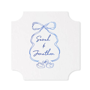 Pair your next party event with the stylish Swan Lovers Coaster. The elegant design features two swans mirroring your own partnership. Customize the coaster in your choice of style and foil stamp color to best match the vibe at your momentous event.