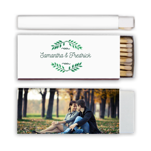 Personalized White Classic Custom Photo Matchbox with Matte Spruce Ink Digital Print Colors and Matte Moss Green Ink Digital Print Colors can be personalized to match your party's exact theme and tempo.