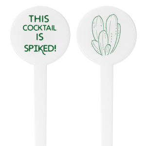 Liven up your libations with the Cactus Spiked Stir Stick, where a cheeky 'This cocktail is spiked!' meets a sharp cactus graphic. This pun-intended stirrer injects a dash of desert humor into every beverage, stirring up smiles with every swirl.