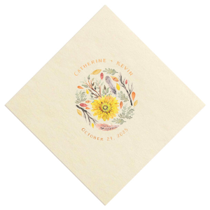Autumn Floral Diamond Cocktail Napkin - Custom Photo + Foil