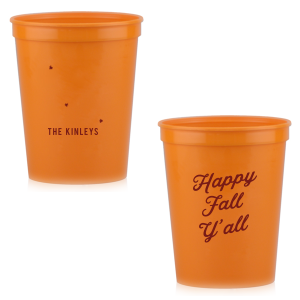ForYourParty's elegant Orange 16 oz Stadium Cup with Matte Red Berry Ink Cup Ink Colors has a Tree RSVP graphic and is good for use in Lovely Press themed parties and will give your party the personalized touch every host desires.
