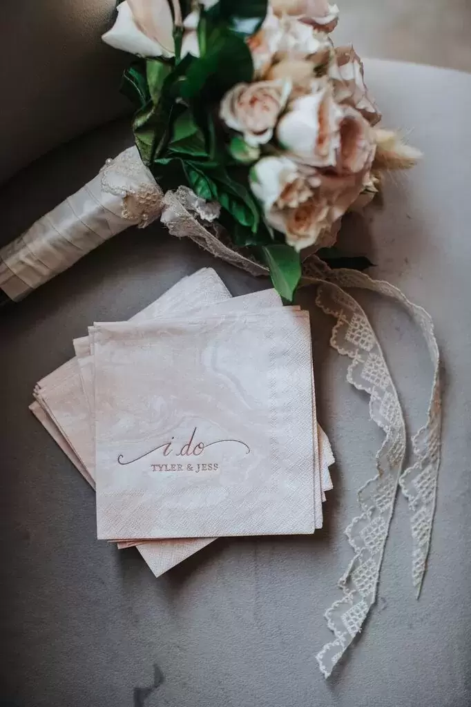 custom designed marbled wedding cocktail napkins