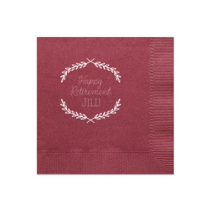 Custom Pastel Yellow Cocktail Napkin with Satin Plum Foil Color has a Branch Frame 1 graphic and is good for use in Frames, Floral themed parties and will add that special attention to detail that cannot be overlooked.