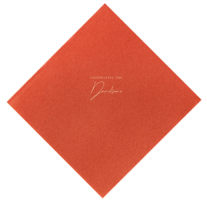 Embrace the warmth of autumnal nuptials with the Boho Terracotta Wedding Celebration Napkin, radiating chic earthy tones. The phrase "Celebrating the" is inscribed in a classic serif font, giving way to your shared last name in an exquisite script, capturing the essence of your stylish fall wedding.