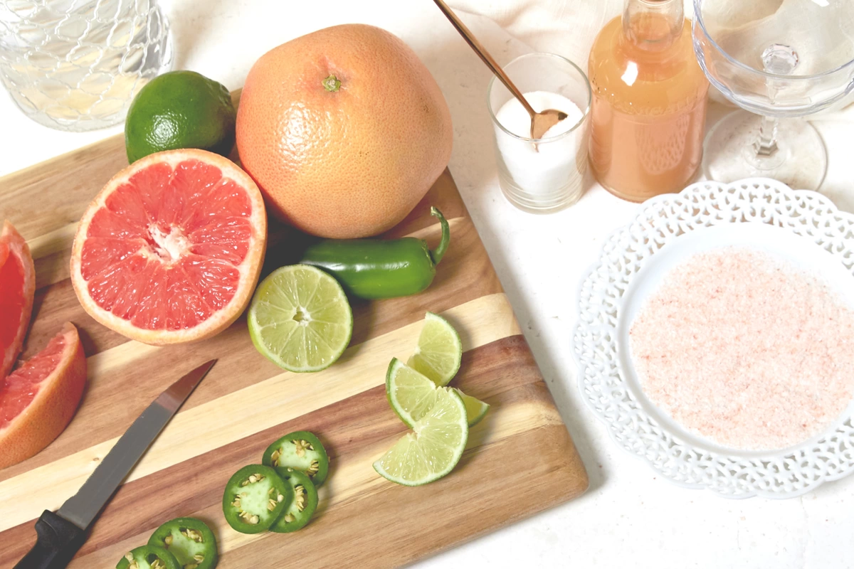 Spicy Grapefruit Margaritas recipe with customer swizzle stick ingredients