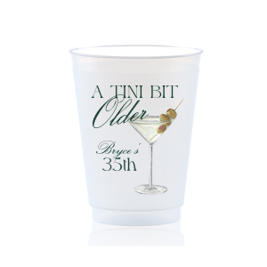 For when your birthday comes around the corner, the A Tini Bit Older Olive Martini Full Color Cup is there to help you celebrate another momentous year. The full color, screen printed cup features customizable text to add your own personal message, creating a design thats as one of a kind as you are.