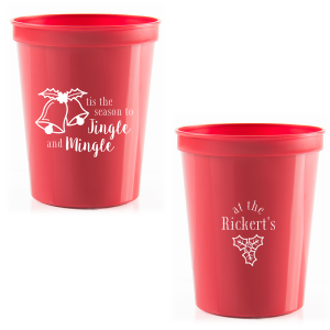 Fill the Jingle and Mingle Christmas Cup with festive spirit, featuring motion-filled bells and a playful 'Jingle and Mingle' in elegant script. The family name and a touch of mistletoe on the back sweeten the holiday revelry