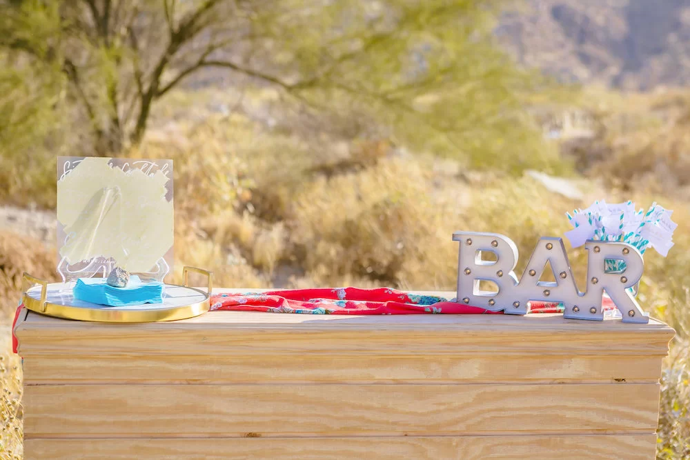 desert elopement pictures with boho trendy bar