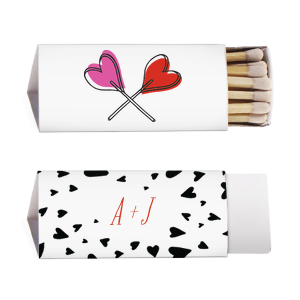 Custom White Classic Custom Photo Matchbox with Matte Poppy Ink Digital Print Colors and Matte Black Ink Digital Print Colors has a Confetti Heart Pattern graphic and is good for use in Wedding, Full Bleed, Hearts themed parties and will give your party the personalized touch every host desires.
