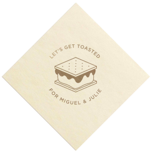 This S'more napkin is perfect for the outdoorsy couple or pair that loves to camp. This custom napkin will be adorable at a wedding or event!