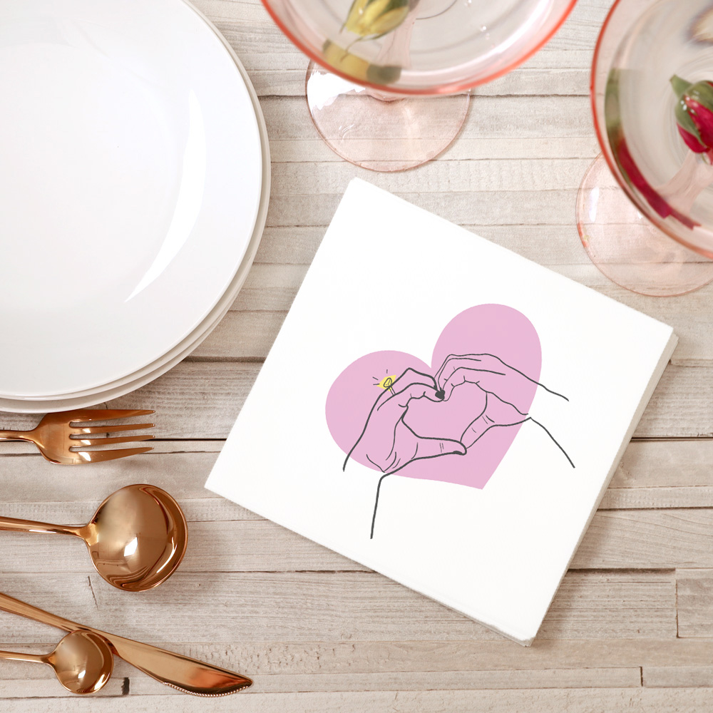 Heart Hands surrounding a pink solid heart