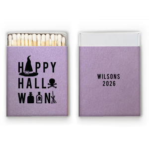 Personalized Stardream Lavender Classic Matchbox with Matte Black Foil has a Witch's Hat graphic and is good for use in Halloween themed parties and will impress guests like no other. Make this party unforgettable.