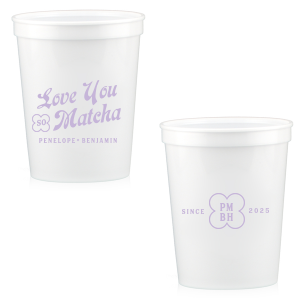 Customize a modern and unique cup for your upcoming event! Featuring text that says Love You so Matcha, you can personalize this cup with the couple's names, initials, and date.
