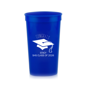 Toast to academic achievements with the Graduation Cap Congrats Cup, where 'Congrats' crowns the iconic tasseled cap. Below, the graduate's name, school, class, and year mark this significant rite of passage, making each sip a tribute to their hard work and success.